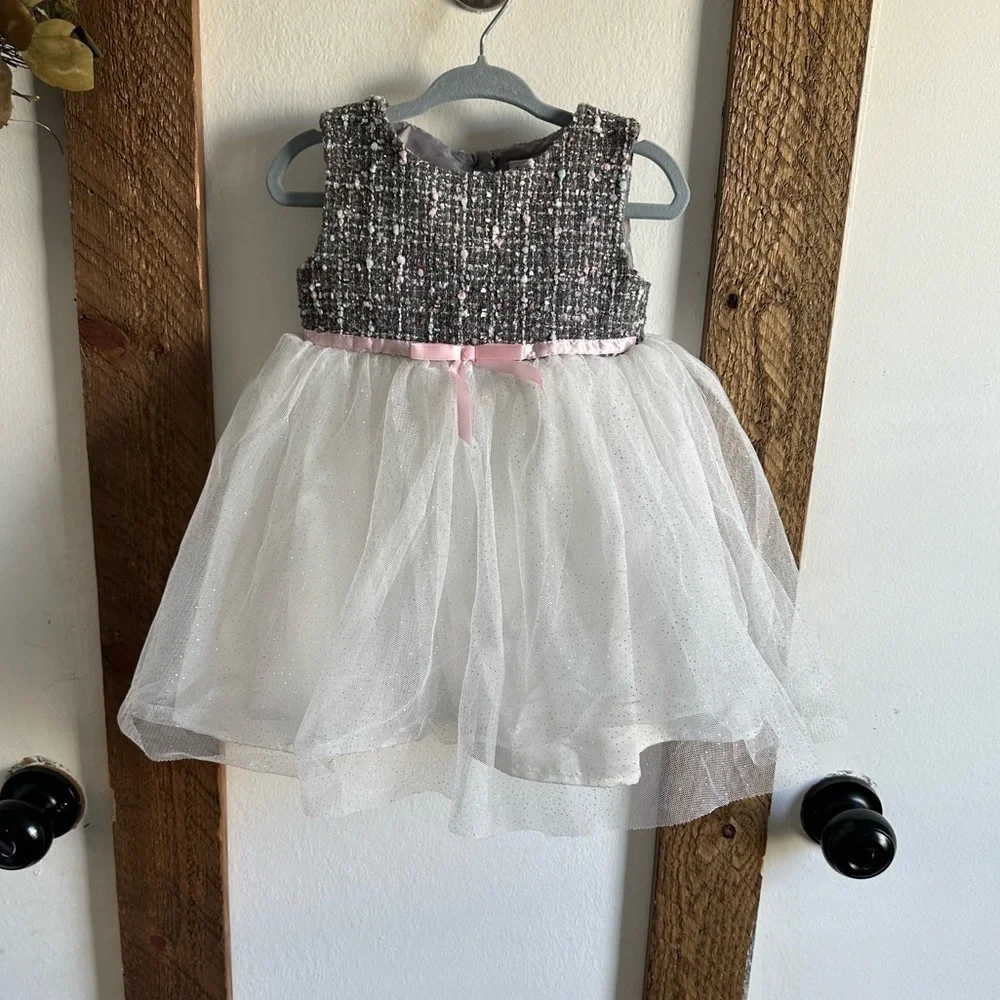 Blueberi Boulevard 2T Girl Formal Dress Tweed Tulle Lined Sleeveless Blingy Tutu